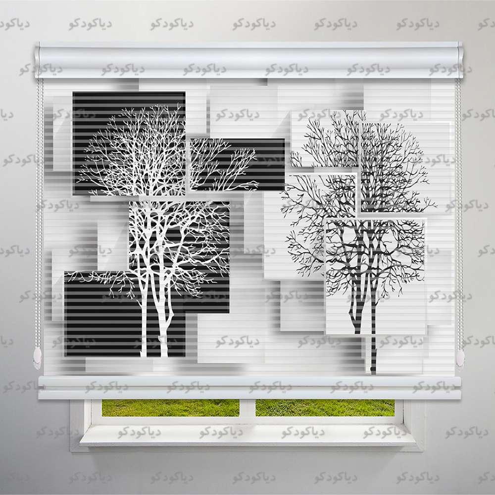 عکس محصول پرده شب و روز طرح سه بعدی درخت سیاه و سفید کد TRD-10
