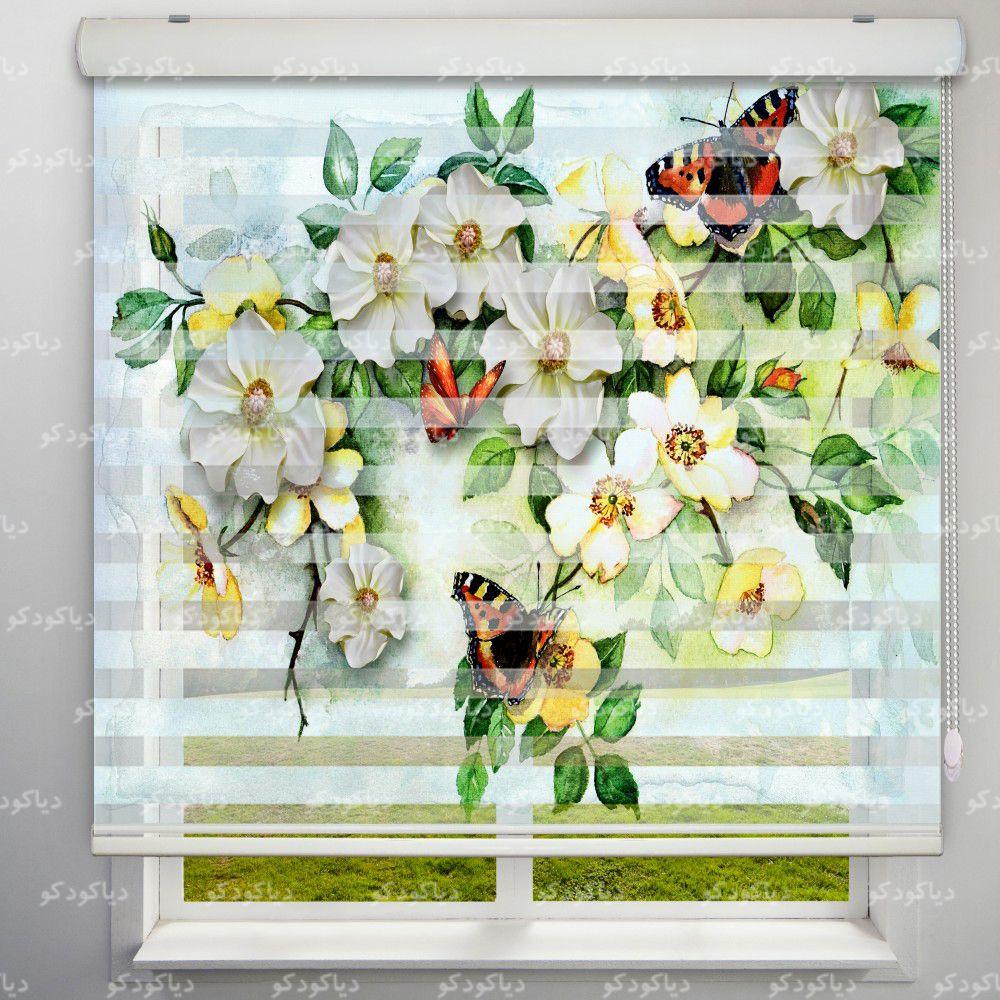 عکس محصول پرده زبرا طرح نقاشی گل و پروانه کد TD-62