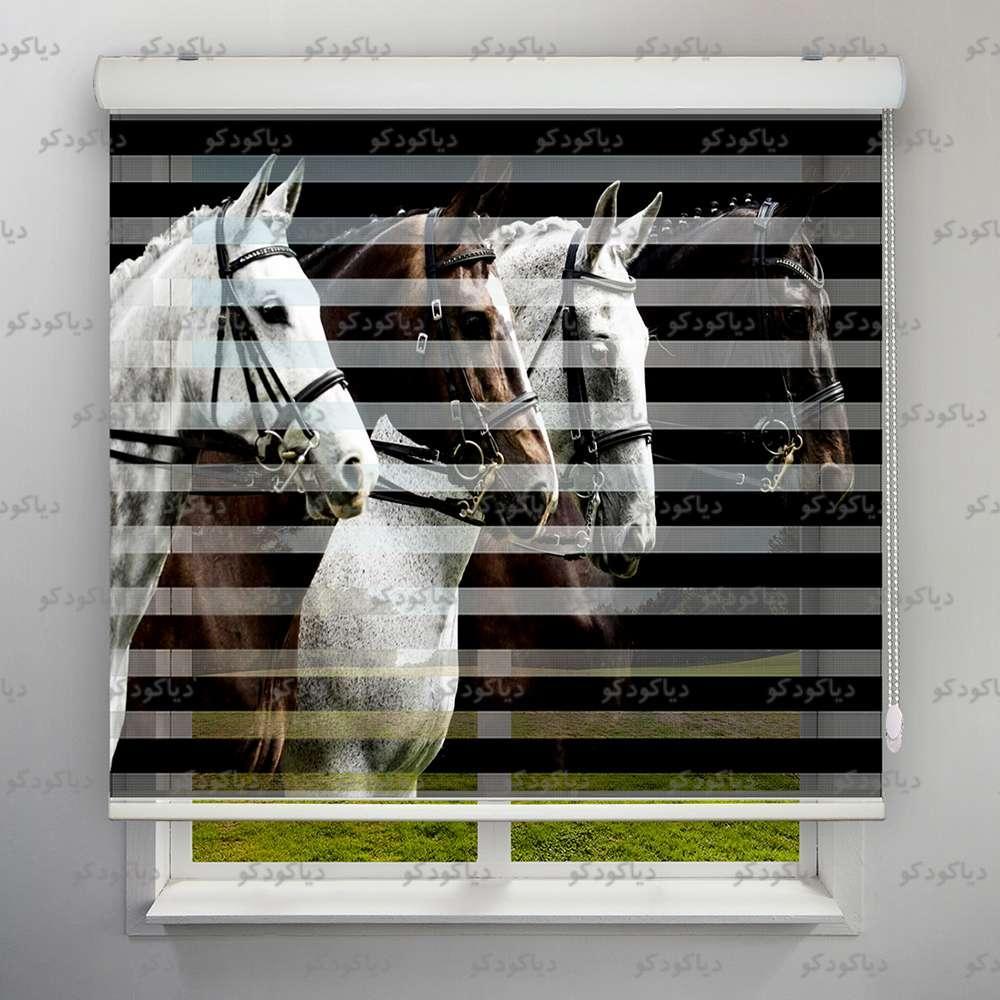 عکس محصول پرده زبرا طرح چهار اسب زیبا کد ANM-01