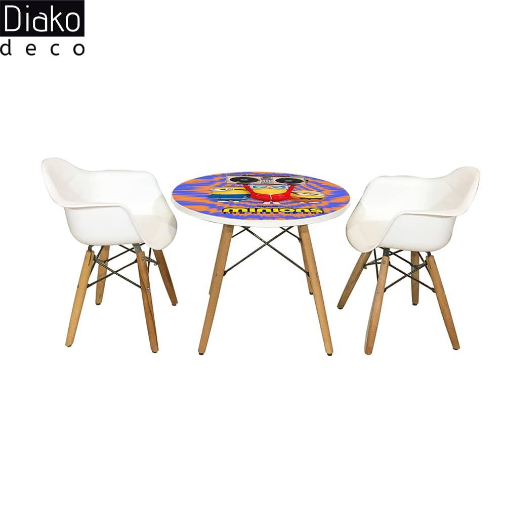 عکس محصول میز مدرن کودک مدل پایه چوبی طرح مینیون کد DT-01