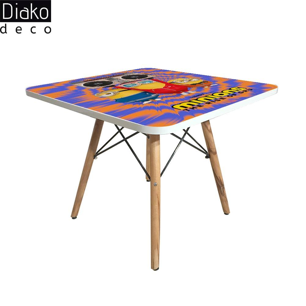 عکس محصول میز مدرن کودک مدل پایه چوبی طرح مینیون کد DT-01