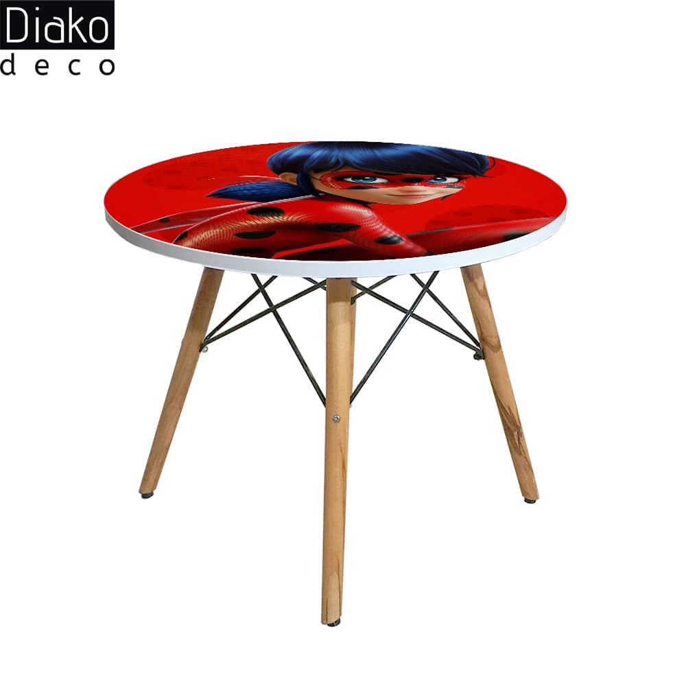 عکس محصول میز مدرن کودک مدل پایه چوبی طرح دختر کفشدوزکی کد DT-10