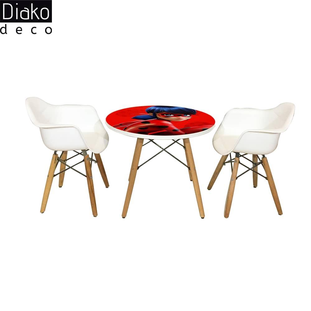 عکس محصول میز مدرن کودک مدل پایه چوبی طرح دختر کفشدوزکی کد DT-10