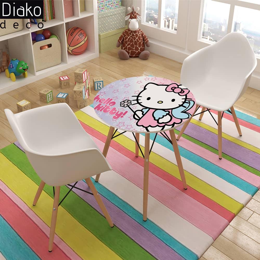 عکس محصول میز مدرن کودک مدل پایه چوبی طرح لیتل کیتی کد DT-20