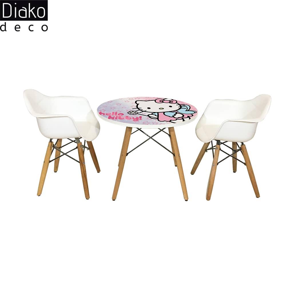 عکس محصول میز مدرن کودک مدل پایه چوبی طرح لیتل کیتی کد DT-20