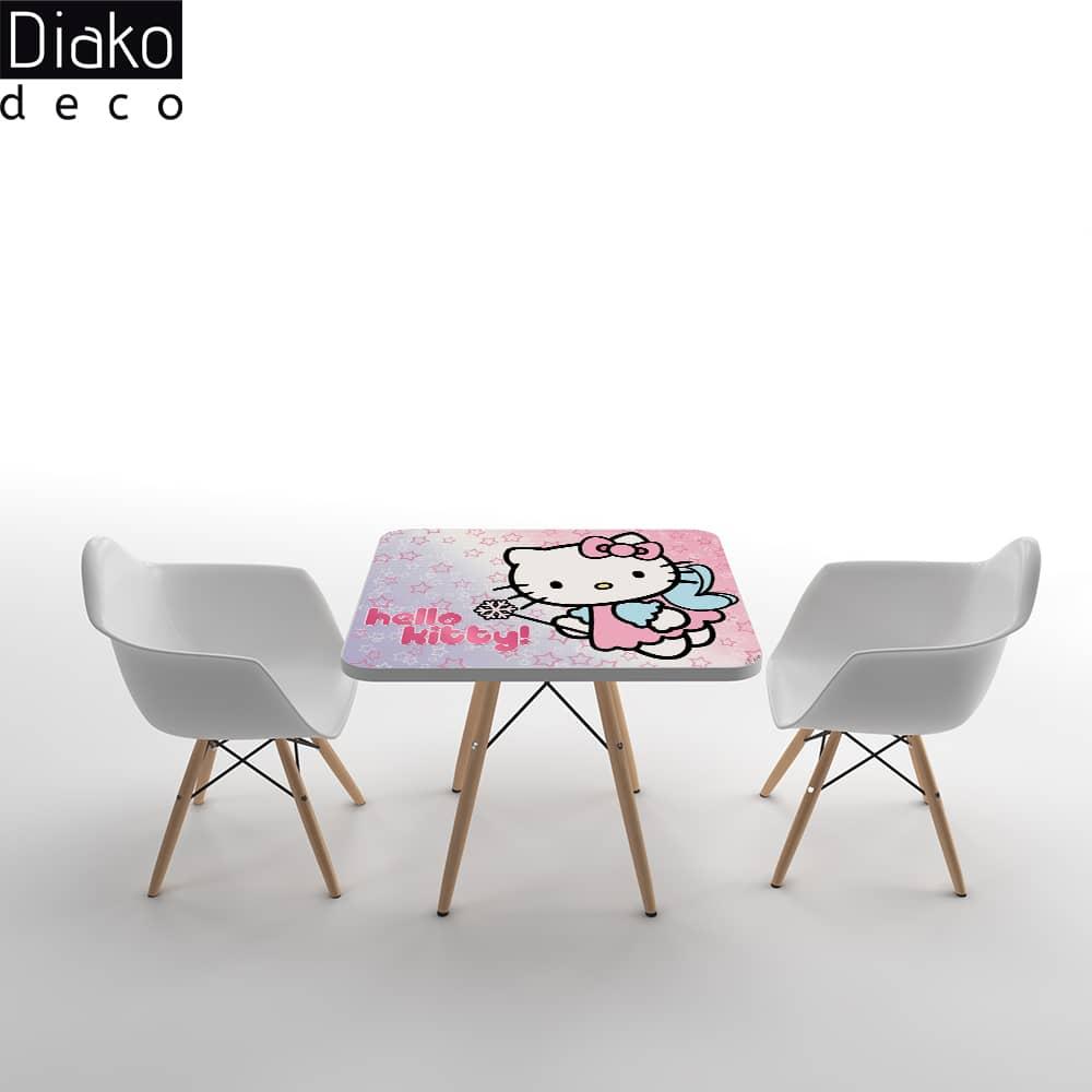 عکس محصول میز مدرن کودک مدل پایه چوبی طرح لیتل کیتی کد DT-20