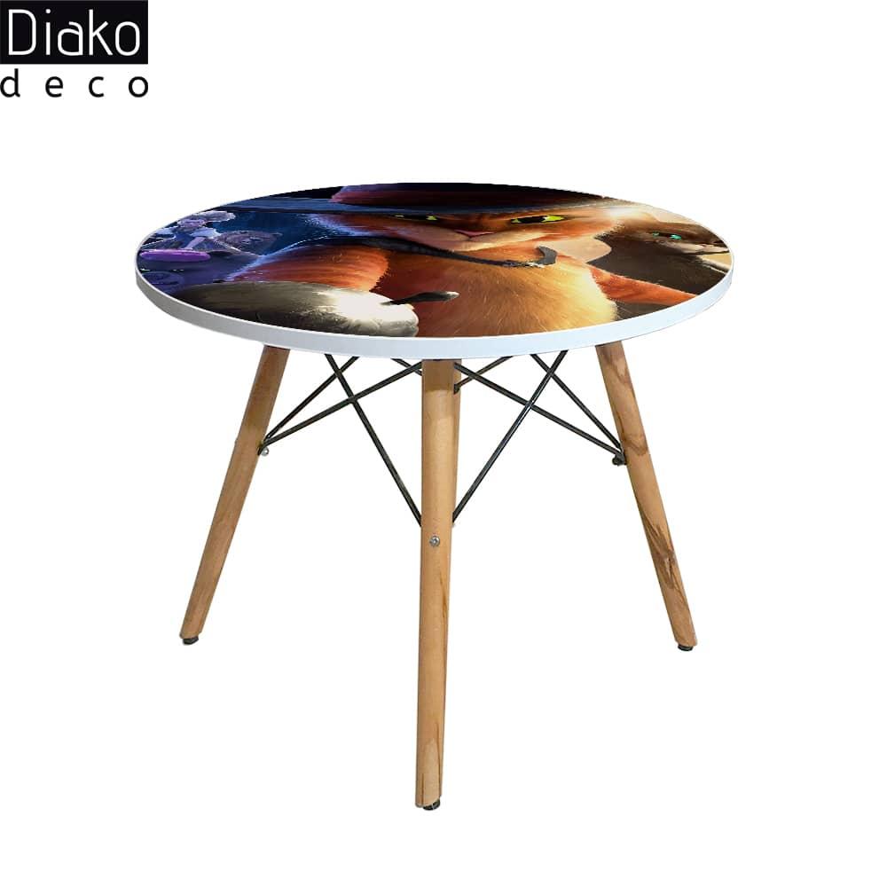 عکس محصول میز مدرن کودک مدل پایه چوبی طرح گربه چکمهپوش کد DT-25