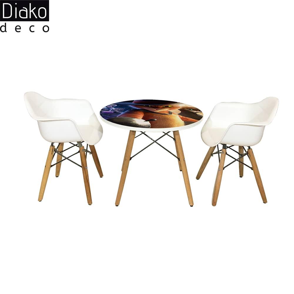 عکس محصول میز مدرن کودک مدل پایه چوبی طرح گربه چکمهپوش کد DT-25