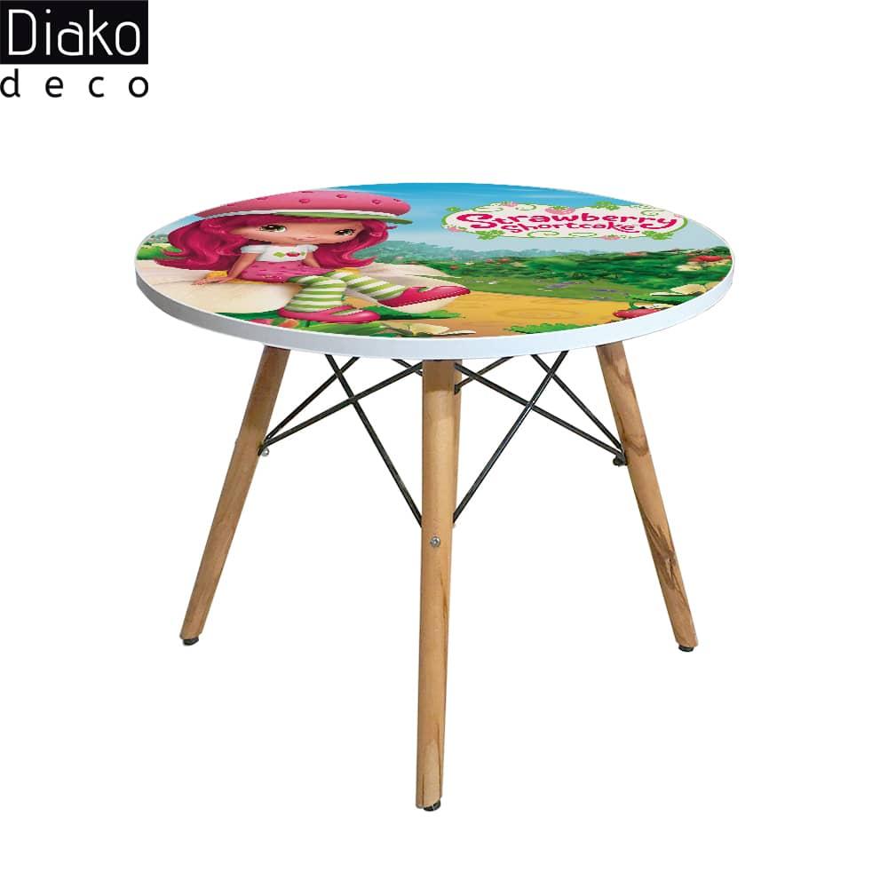 عکس محصول میز مدرن کودک مدل پایه چوبی طرح دختر توت فرنگی کد DT-27