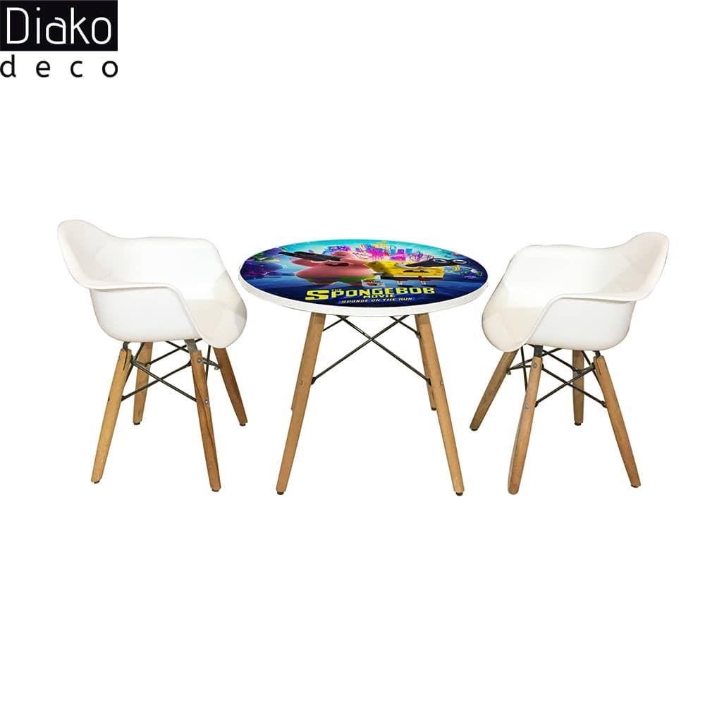 عکس محصول میز مدرن کودک مدل پایه چوبی طرح باب اسفنجی کد DT-03