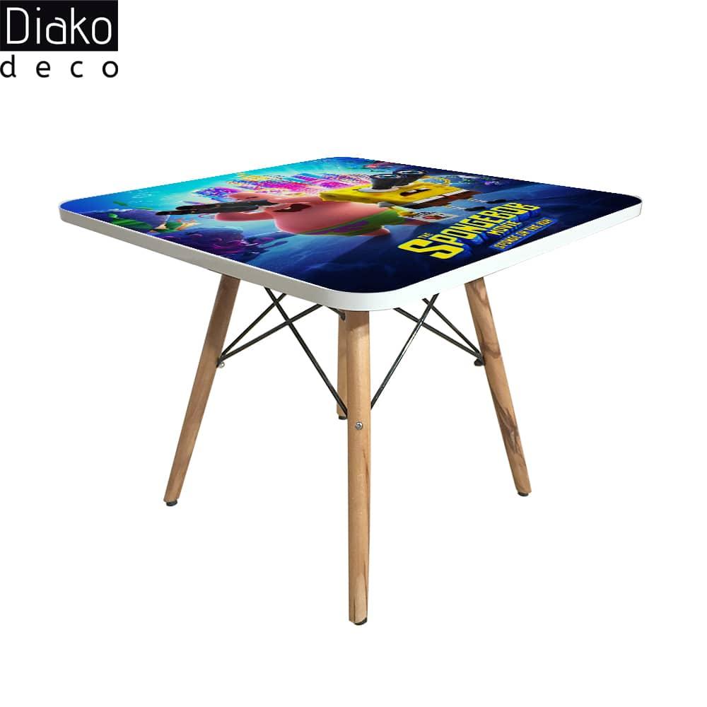 عکس محصول میز مدرن کودک مدل پایه چوبی طرح باب اسفنجی کد DT-03