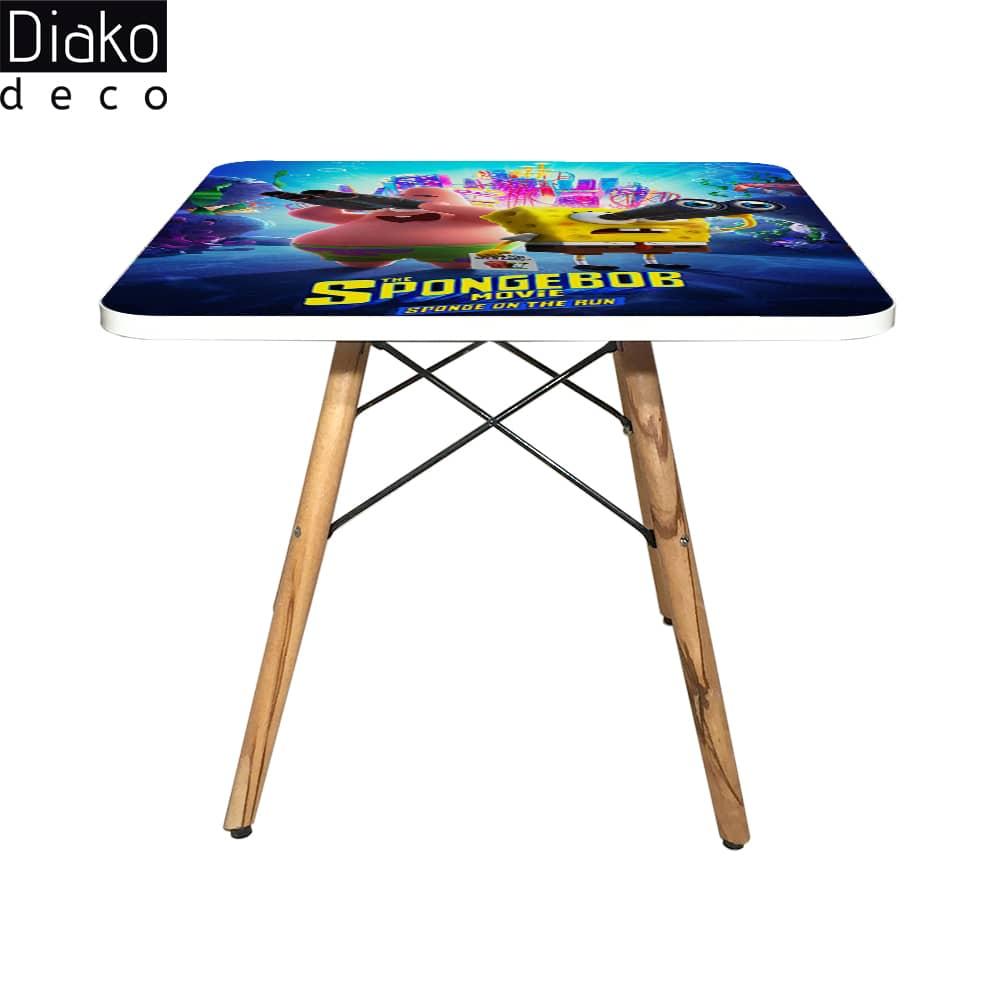 عکس محصول میز مدرن کودک مدل پایه چوبی طرح باب اسفنجی کد DT-03