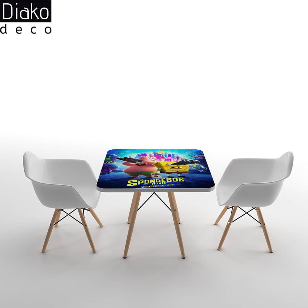 عکس محصول میز مدرن کودک مدل پایه چوبی طرح باب اسفنجی کد DT-03