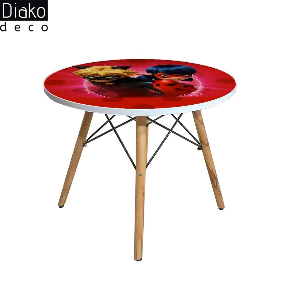 عکس محصول میز مدرن کودک مدل پایه چوبی طرح دختر کفشدوزکی کد DT-07