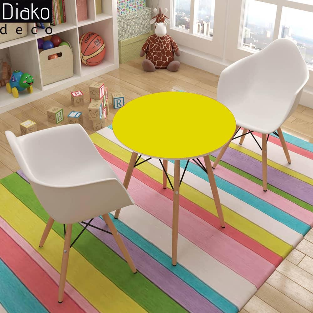 عکس محصول میز مدرن کودک مدل پایه چوبی صفحه زرد کد COL-06