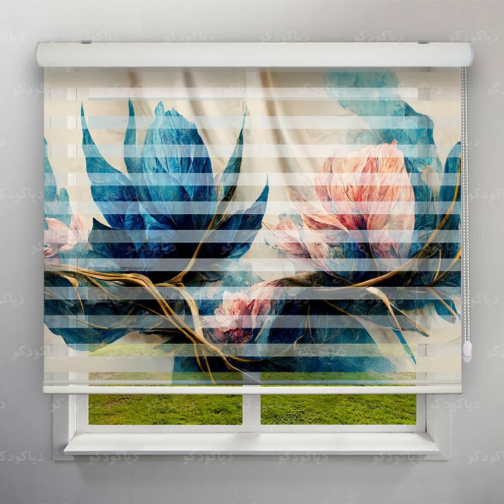 عکس محصول پرده زبرا طرح 4K گل بنفش کد FLW-15