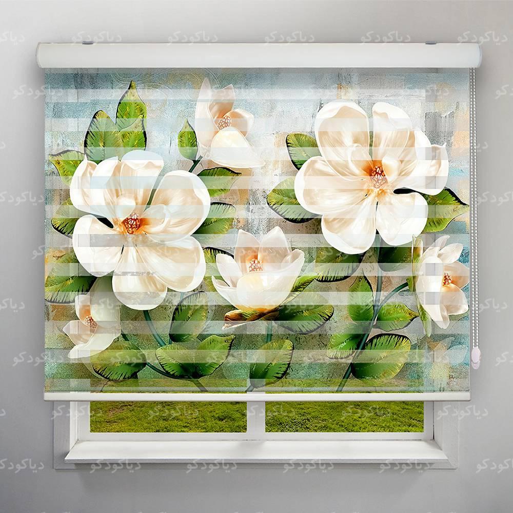 عکس محصول پرده زبرا طرح 3D گلهای زیبا کد FLW-24