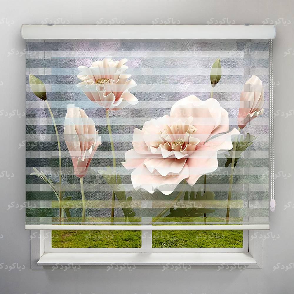 عکس محصول پرده زبرا طرح 3D گل زیبا کد FLW-28