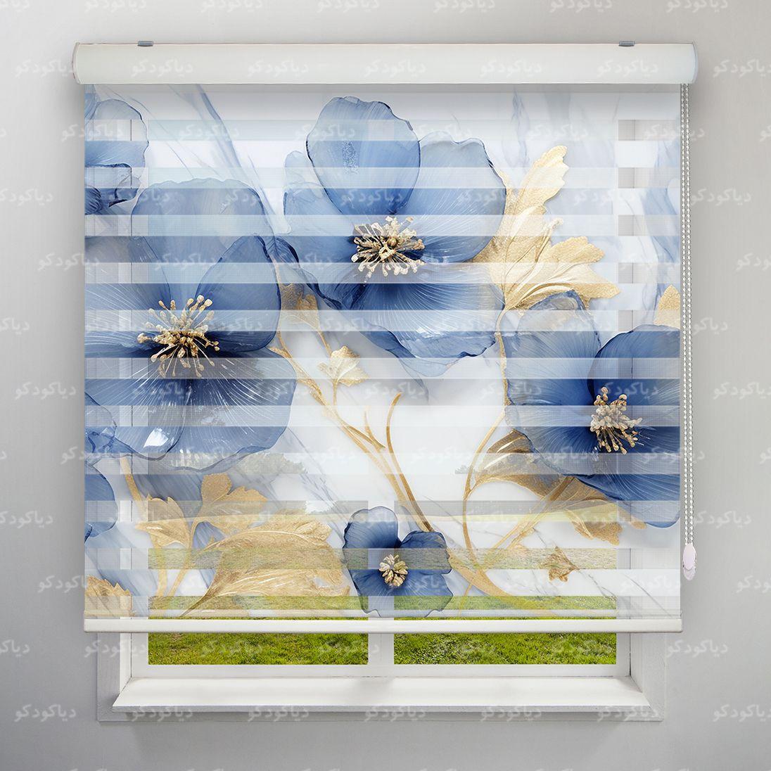 عکس محصول پرده زبرا طرح 4K گل طلایی کد FLW-34