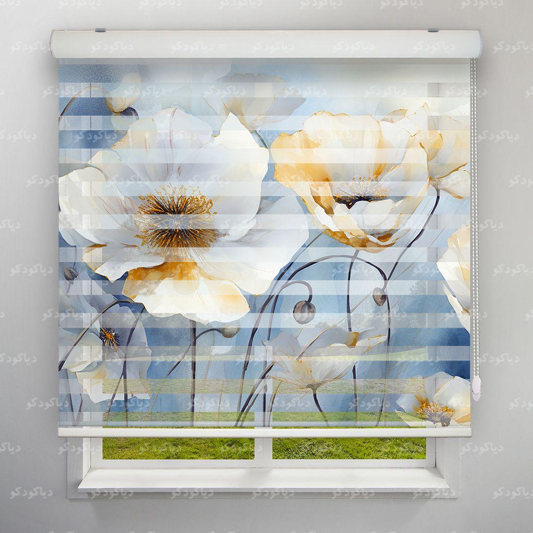 عکس محصول پرده زبرا طرح 4K گل طلایی کد FLW-37