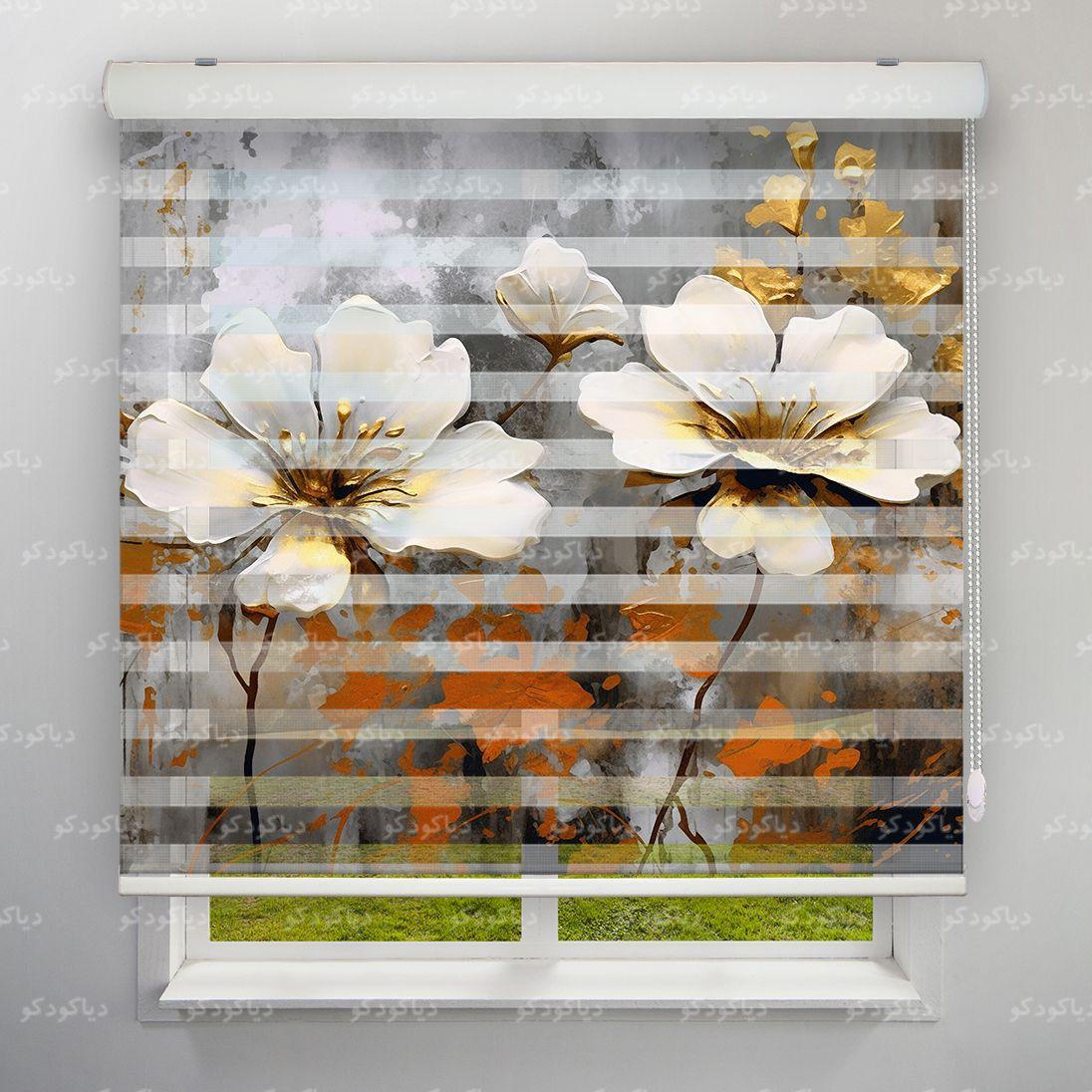 عکس محصول پرده زبرا طرح 4K گل طلایی کد FLW-40