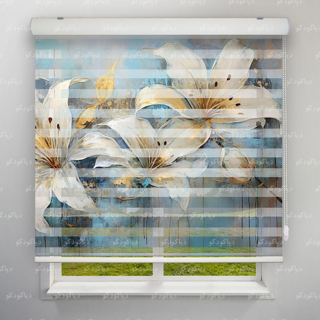 عکس محصول پرده زبرا طرح 4K گل طلایی کد FLW-41