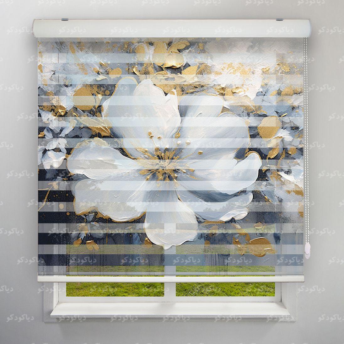 عکس محصول پرده زبرا طرح 4K گل طلایی کد FLW-42
