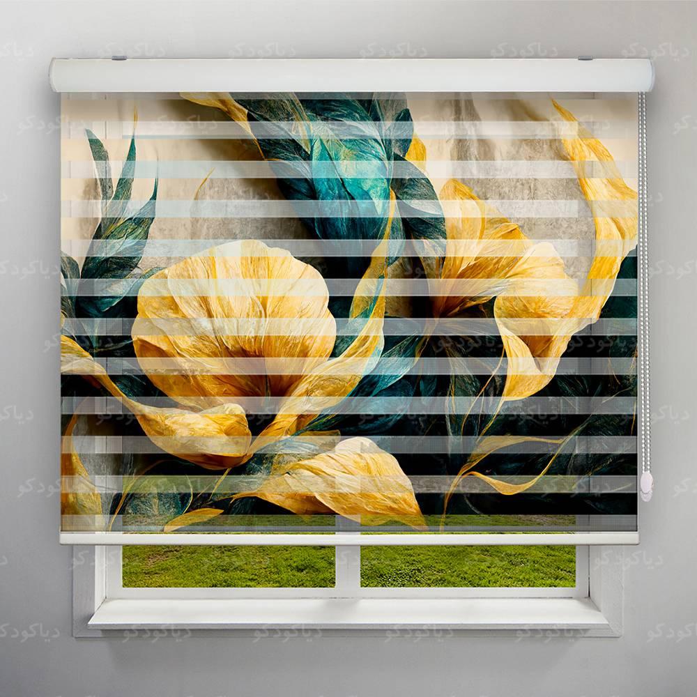 عکس محصول پرده زبرا طرح 4K گل طلایی کد FLW-04