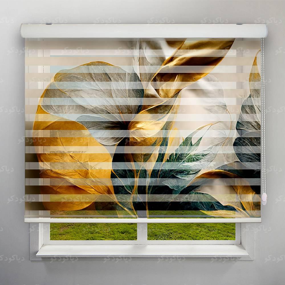 عکس محصول پرده زبرا طرح 4K گل طلایی کد FLW-09