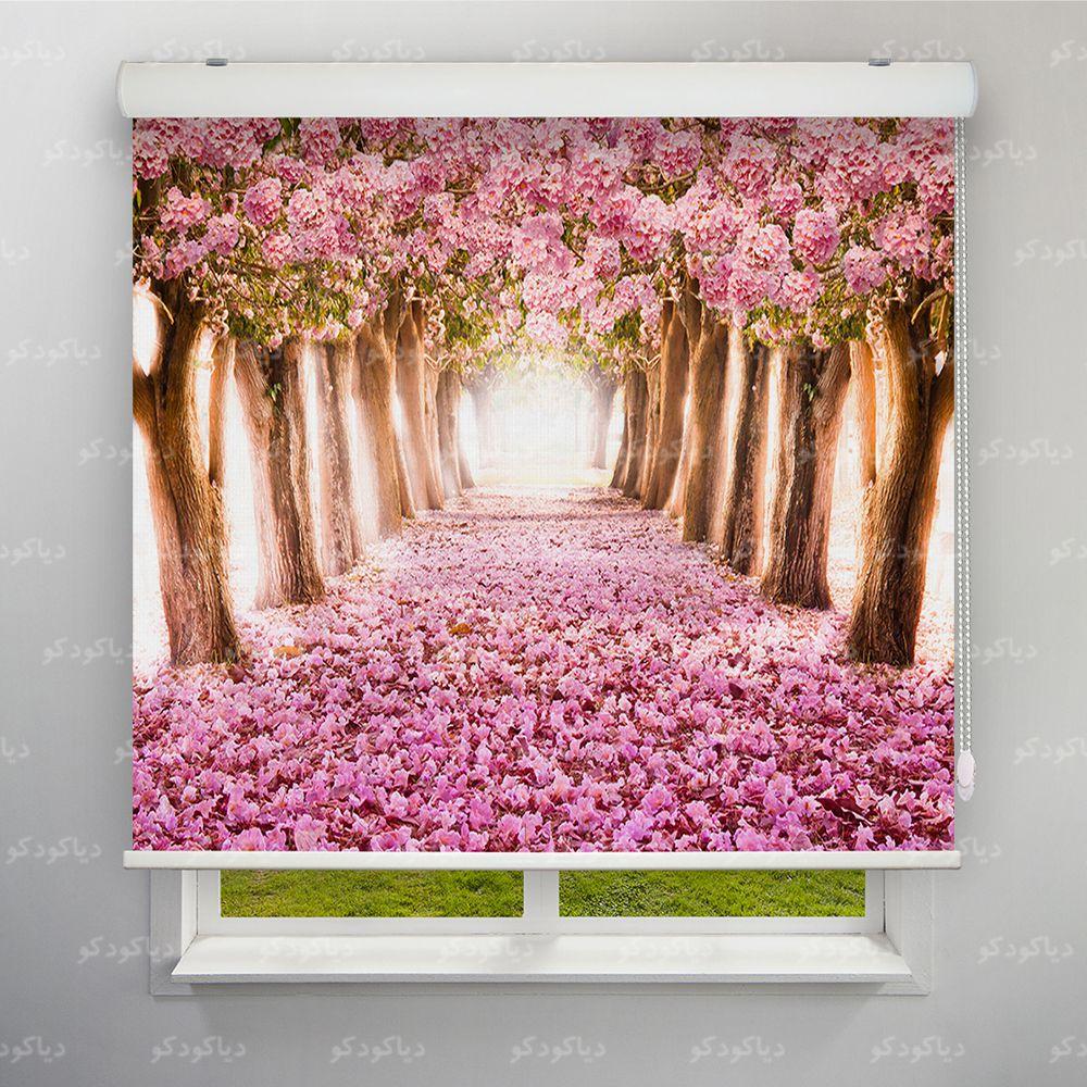 عکس محصول پرده شید طرح طبیعت درختان شکوفه صورتی کد NAT-14