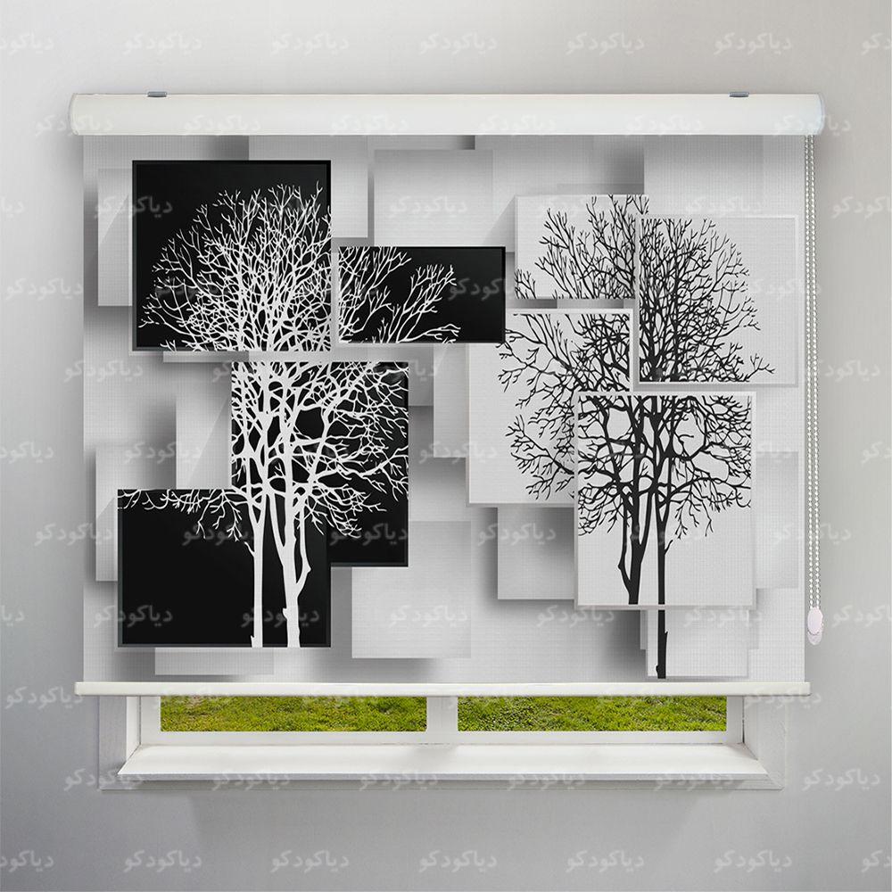 پرده شید طرح سه بعدی درخت سیاه و سفید کد TRD-10