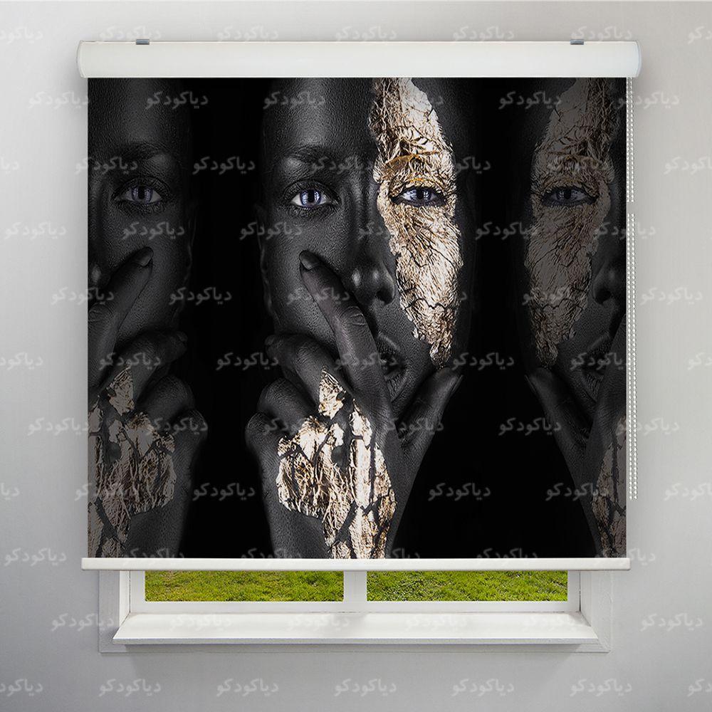 پرده شید طرح چهره مشکی طلایی کد FCE-03 پرده شید طرح چهره مشکی طلایی کد FCE-03