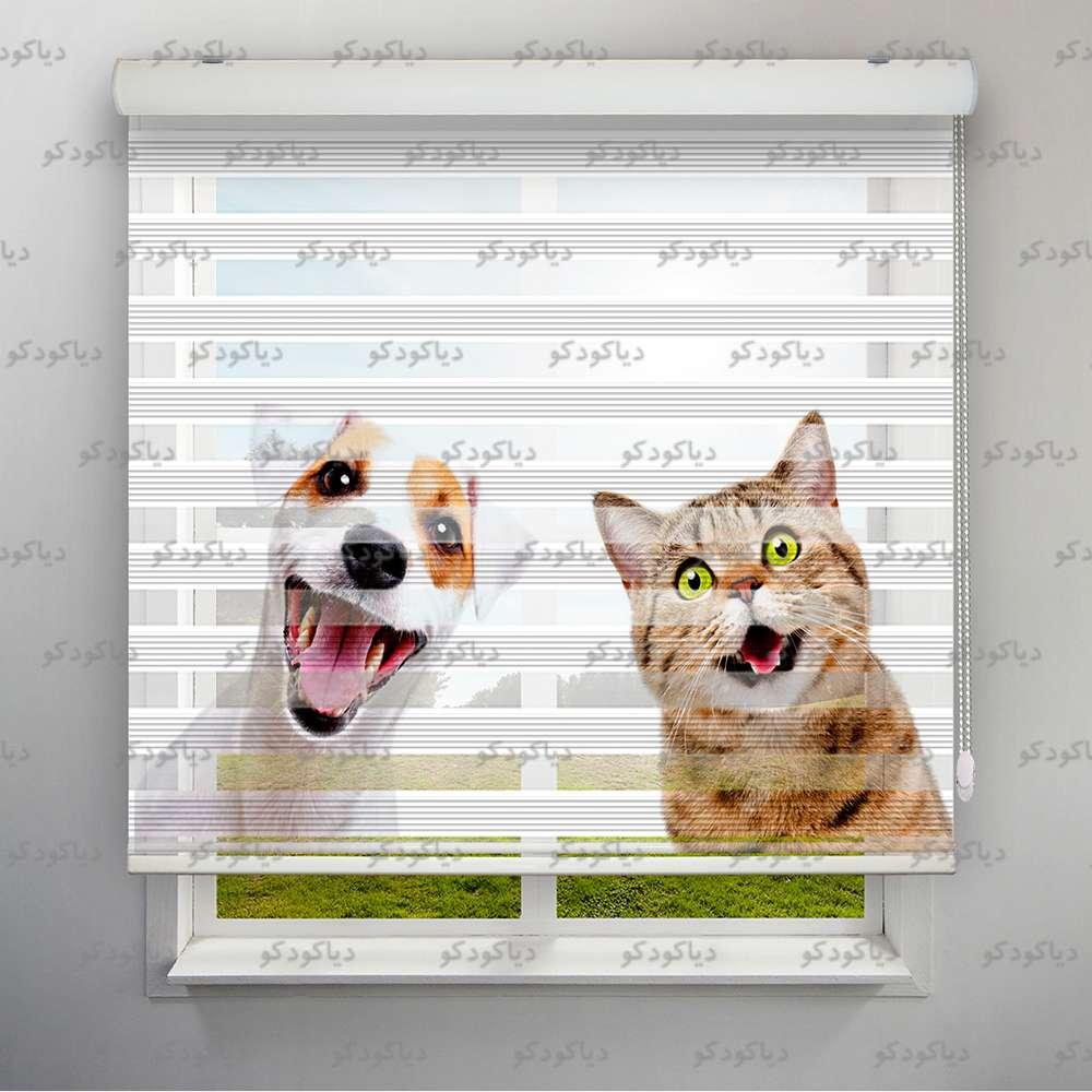 عکس محصول پرده زبرا پلیسه طرح سگ و گربه کد ANM-06