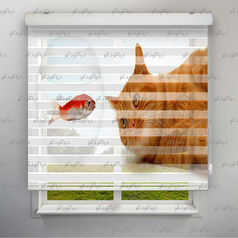 عکس محصول پرده زبرا پلیسه طرح گربه شیطون کد ANM-08
