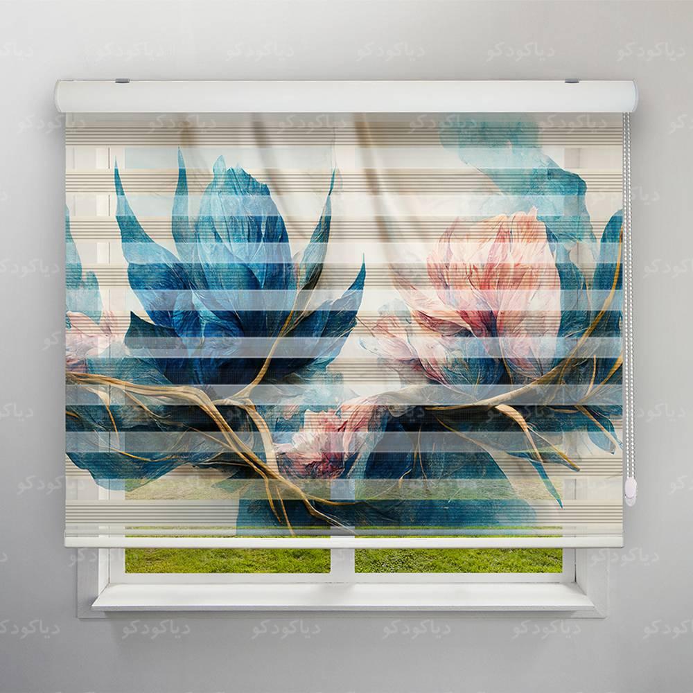 عکس محصول پرده زبرا پلیسه طرح گل طلایی 4K کد FLW-15