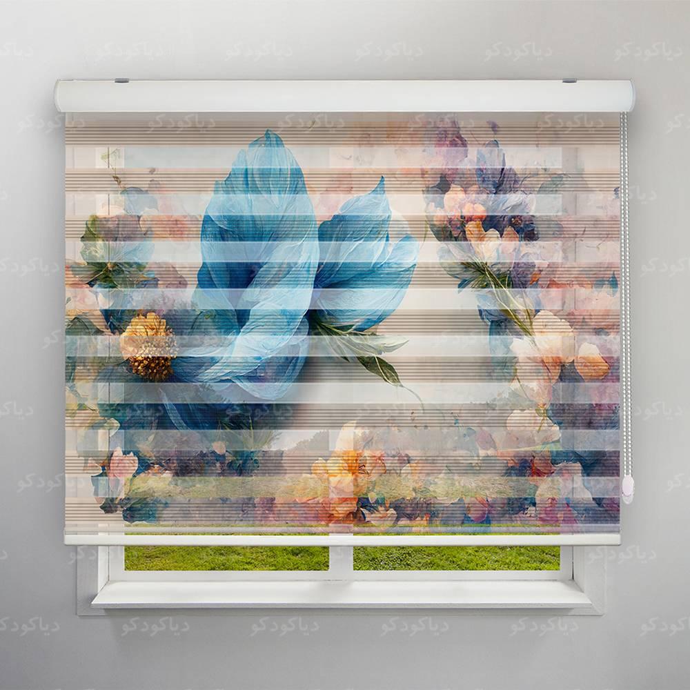 عکس محصول پرده زبرا پلیسه طرح گل طلایی 4K کد FLW-16