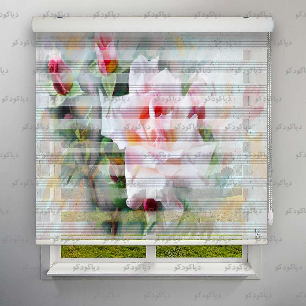 عکس محصول پرده زبرا پلیسه طرح هنری گل رز آبرنگی کد ART-08