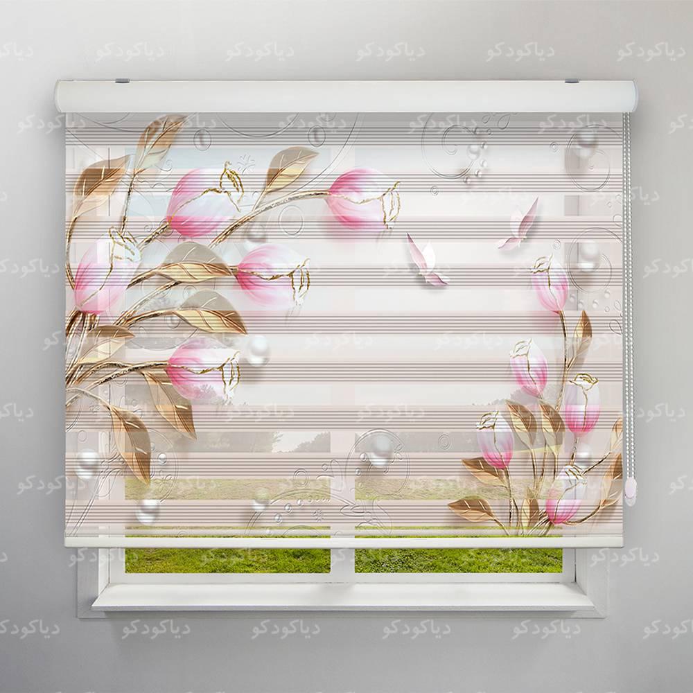 عکس محصول پرده زبرا پلیسه طرح 3D گل صورتی کد FLW-19