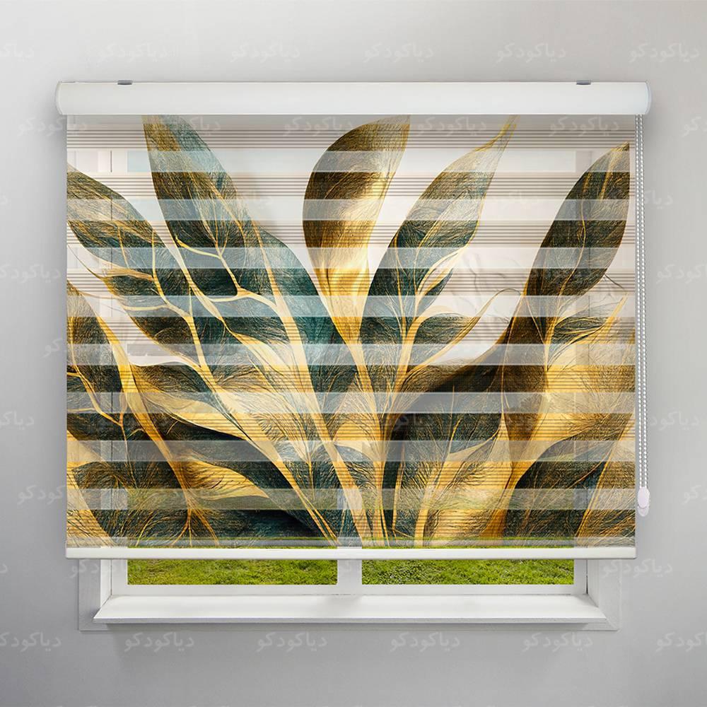 عکس محصول پرده زبرا پلیسه طرح گل طلایی 4K کد FLW-03