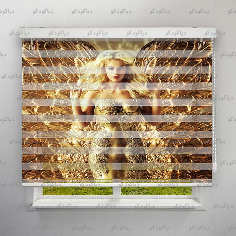 پرده زبرا پلیسه طرح چهره فرشته طلایی کد FCE-11 پرده زبرا پلیسه طرح چهره فرشته طلایی کد FCE-11