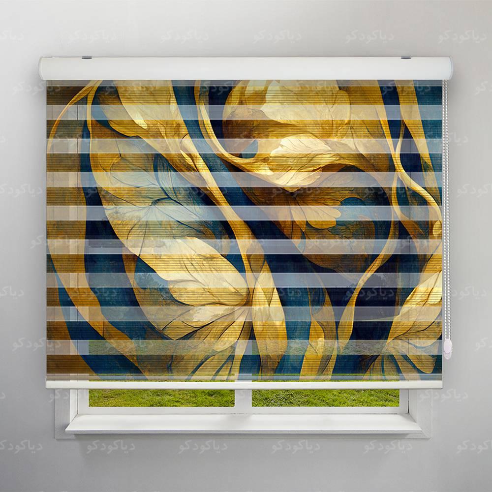 عکس محصول پرده زبرا پلیسه طرح گل طلایی 4K کد FLW-06