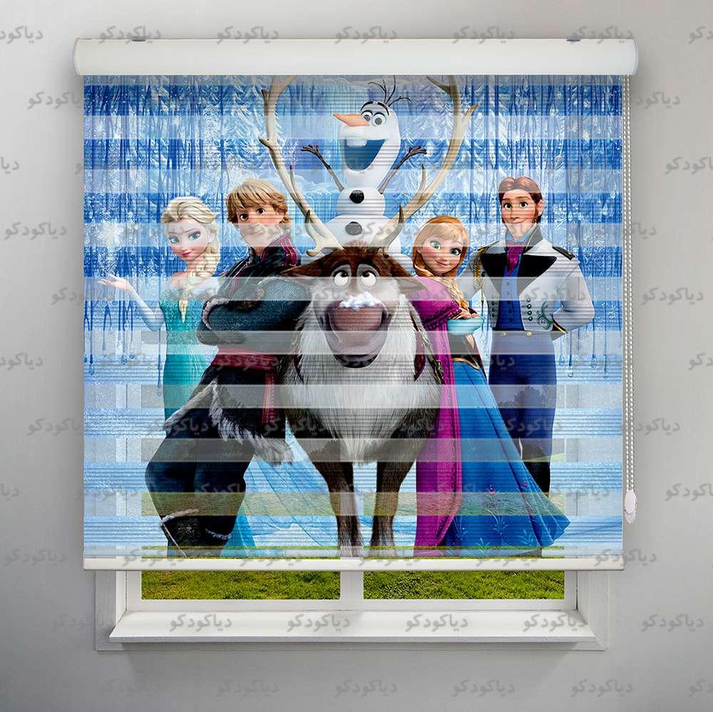 عکس محصول پرده زبرا پلیسه طرح کودک کارتن فروزن کد KDS-05