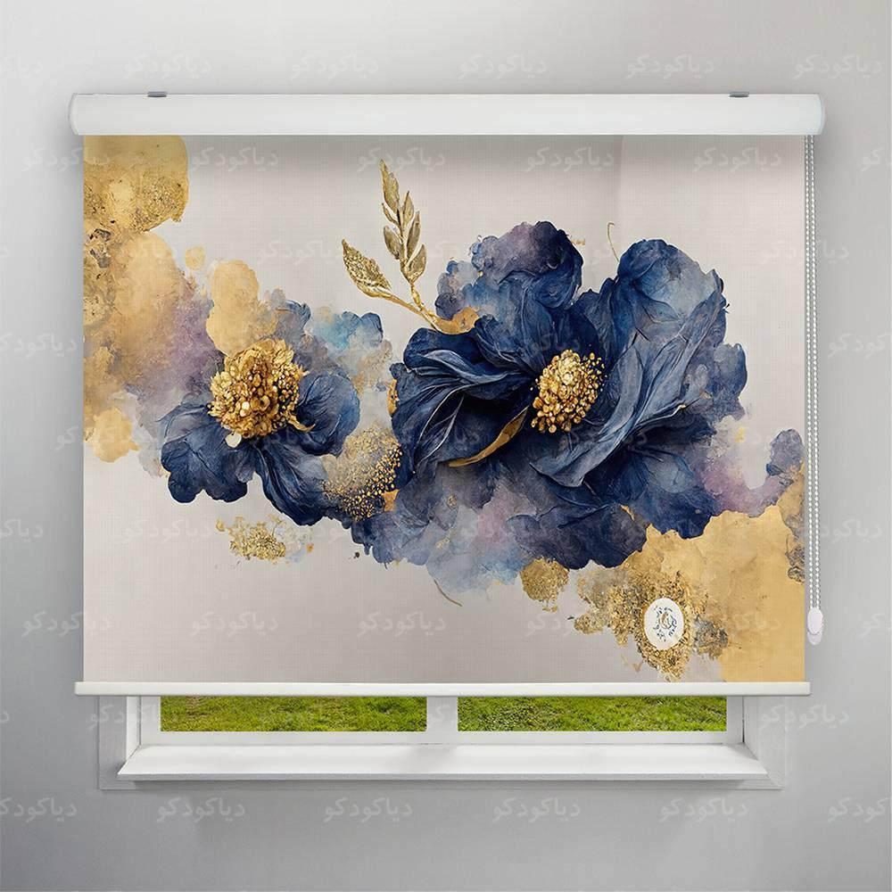 عکس محصول پرده شید طرح 4K گل سرمه ای کد FLW-14