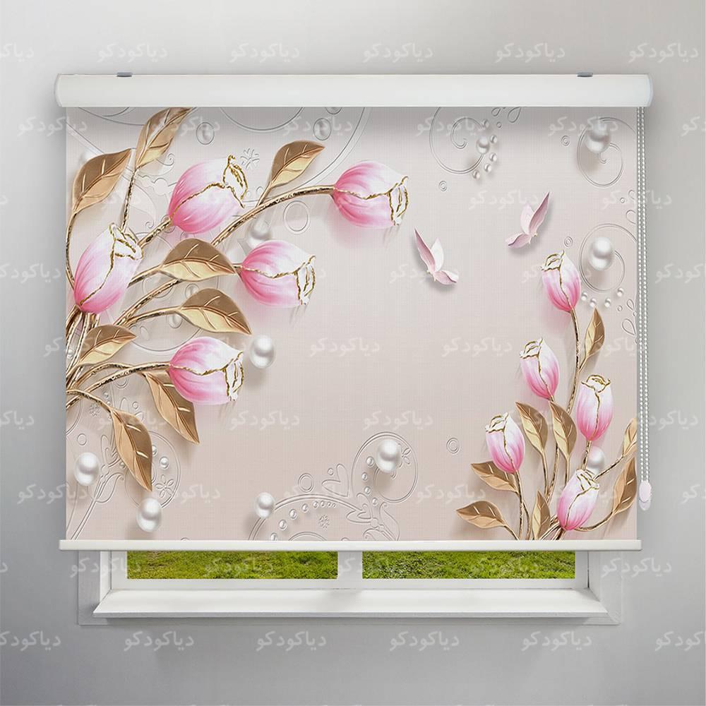 عکس محصول پرده شید طرح 3D گل صورتی کد FLW-19