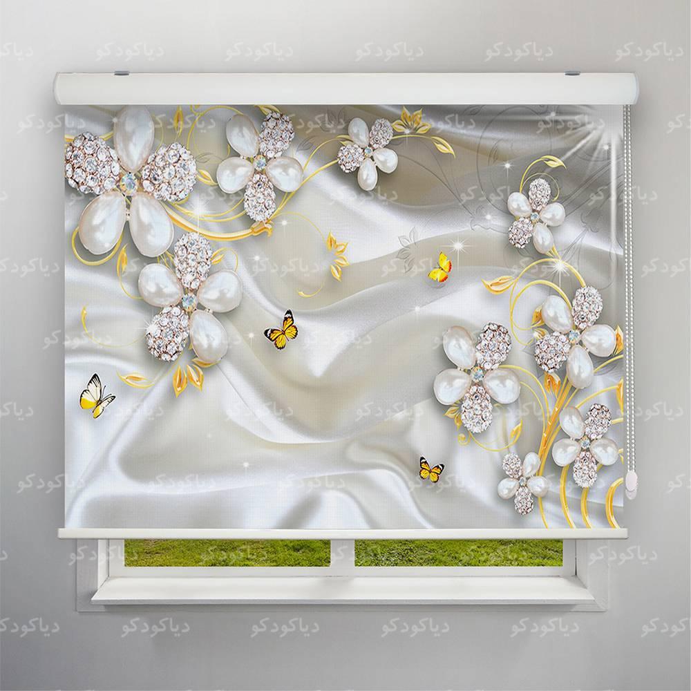 پرده شید طرح 3D گل های نگین دار کد FLW-22 پرده شید طرح 3D گل های نگین دار کد FLW-22