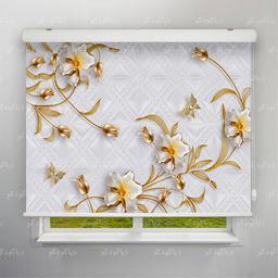 Image of پرده شید طرح 3D گل و پروانه طلایی کد FLW-25