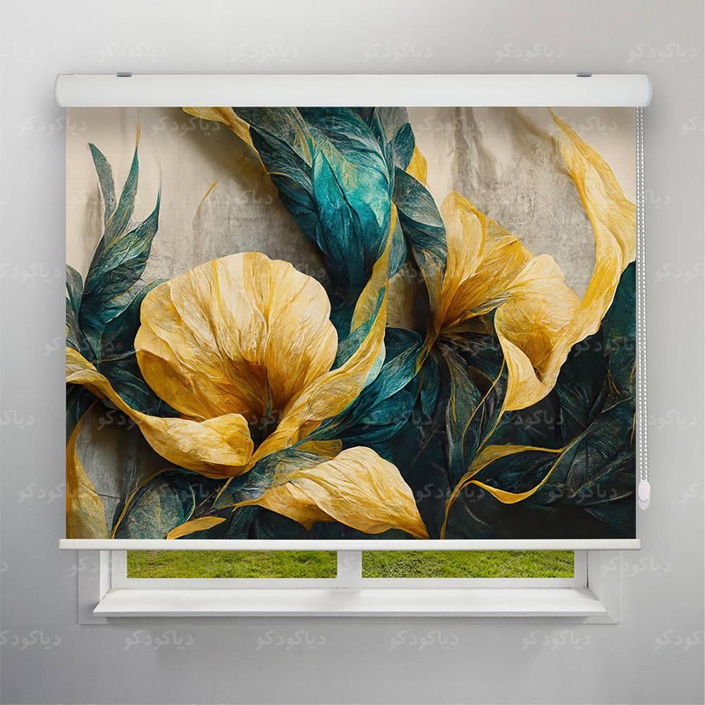 عکس محصول پرده شید طرح 4K گل طلایی کد FLW-04