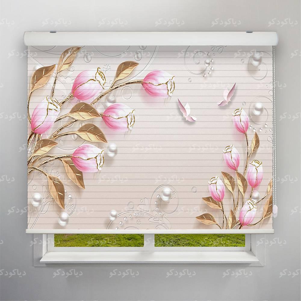 عکس محصول پرده سیلوئت طرح 3D گل صورتی کد FLW-19