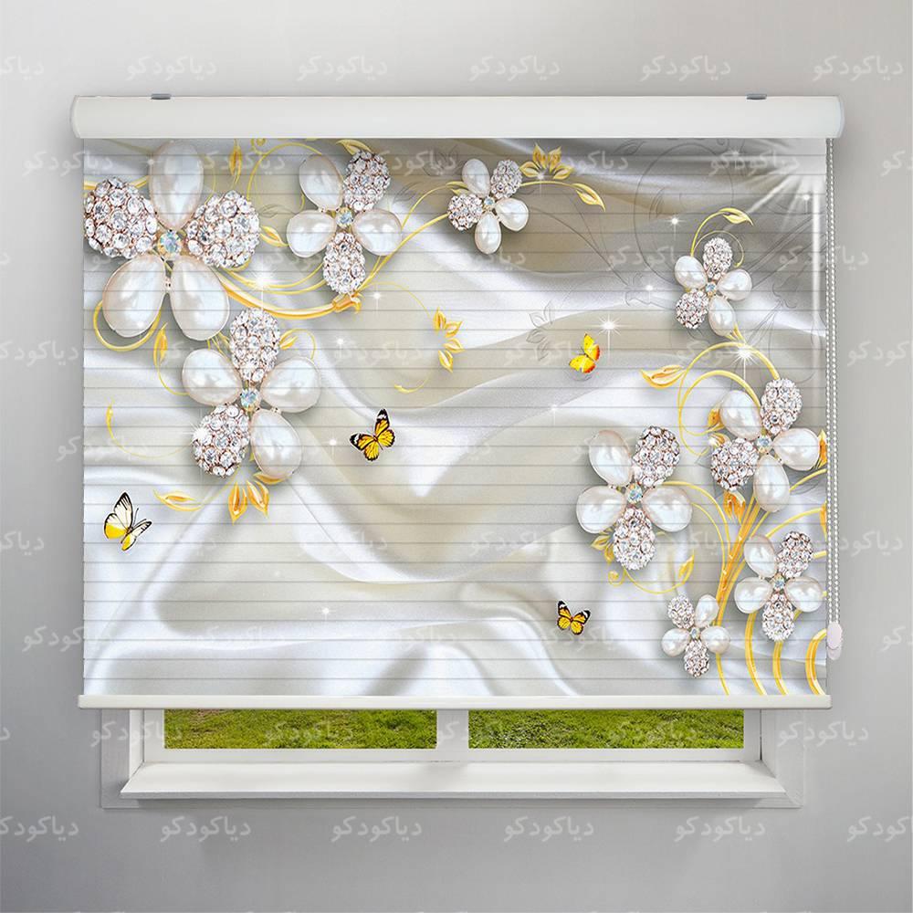 عکس محصول پرده سیلوئت طرح 3D گل های نگین دار کد FLW-22