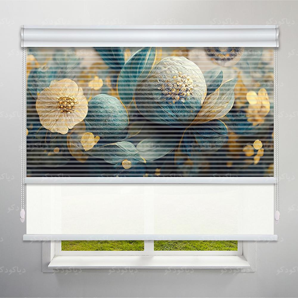 عکس محصول پرده شب و روز طرح 4K گل طلایی کد FLW-12